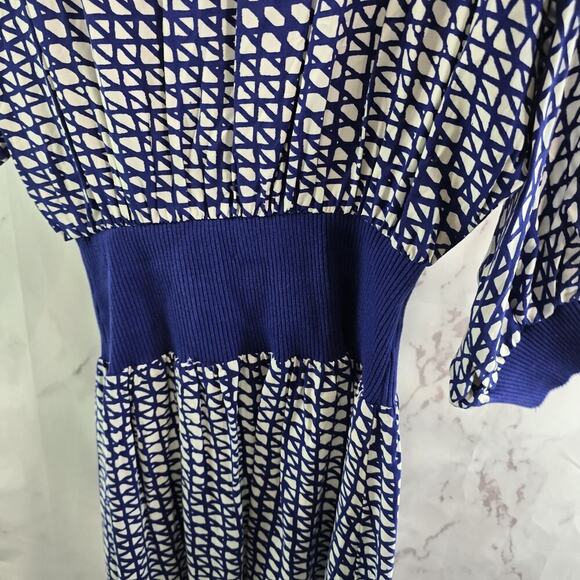 Anthropologie Dress Womens XS Royal Cobalt Blue White Maeve Batwing Midi Gemma - Picture 8 of 15